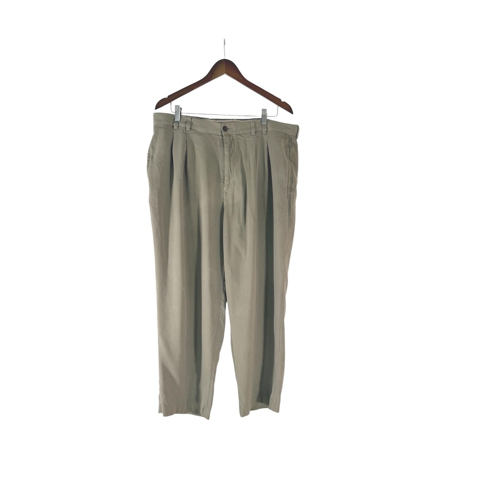 Tommy Bahama Relax Mens 36 100% Silk Herringbone Pleated Trousers Olive Green